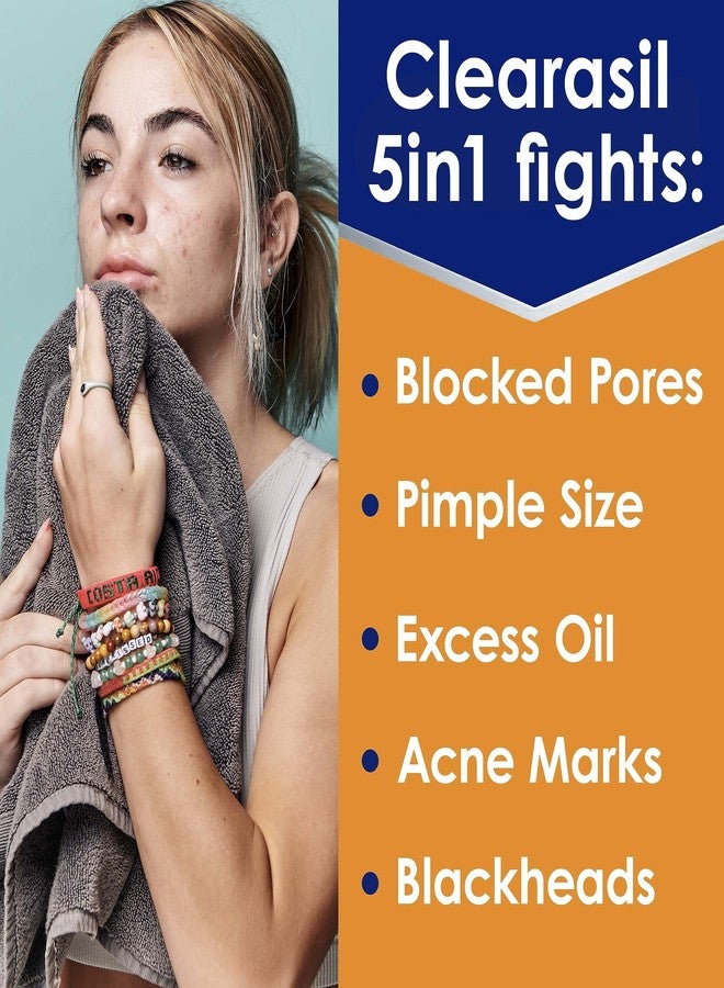 كليراسيل مناديل تنظيف الوجه اليومية Clearasil Stubborn Acne Control 5 في 1، مع دواء علاج حب الشباب بحمض الساليسيليك، 90 منديل (عبوة من 6 قطع) - Image 2